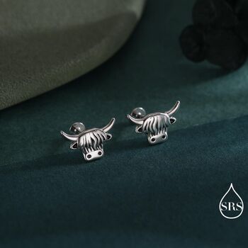 Delicate Highland Cow Internal Flat Back Earrings In Sterling Silver, 2 of 12