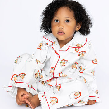 Girl's Personalised Christmas Santa Print Pyjamas, 9 of 12