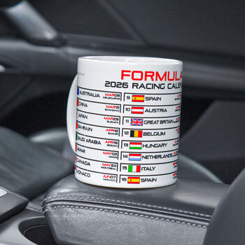 Formula 2026 Racing Calendar White Edition Mug, 3 of 3