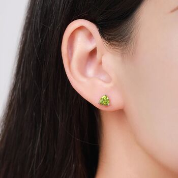 Sterling Silver Genuine Peridot Trillion Cut Stud Earrings, 2 of 12