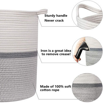 Grey Baby Laundry Basket Cotton Rope Storage Hamper, 4 of 4
