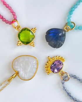 Labradorite Beaded Necklace With Fancy Amethyst Pendant, 4 of 5