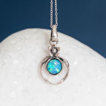 Molten Sterling Silver Blue Opal Flower Necklace, 2 of 12