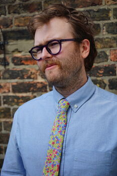 Mens Bold Yellow Berry Print Slim Style Tie, 5 of 11