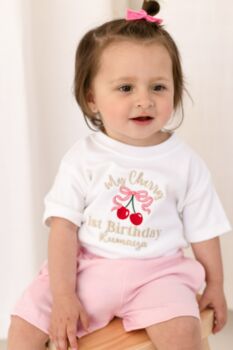 My Cherry First Birthday Personalised Embroidered T Shirt, 2 of 7