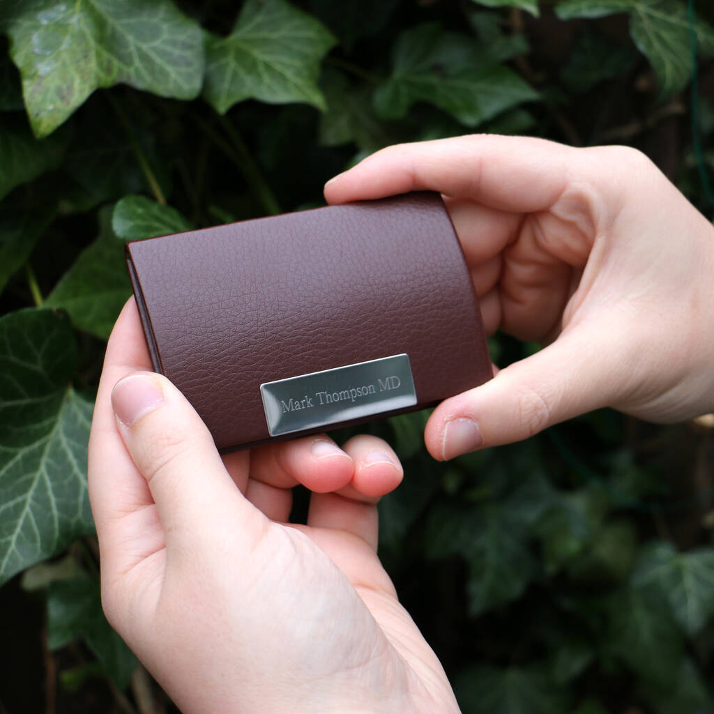 Personalised Brown Leatherette Business Card Holder, 1 of 4