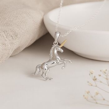 Personalised Sterling Silver And Gold Unicorn Necklace, 3 of 10
