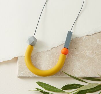 Mustard, Grey And Orange Silicone Necklace, 4 of 6