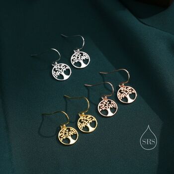 Sterling Silver Tree Drop Hook Earrings, 4 of 10