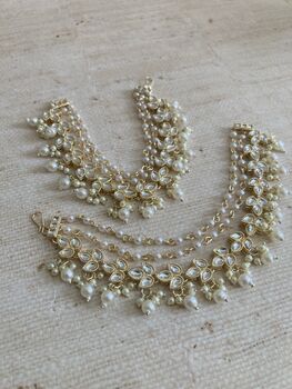 Gold Plated Pearl Indian Ear Chains/Kaan Chain, 5 of 6