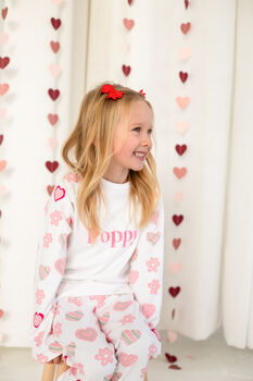 Valentines Embroidered Personalised Love Heart Pyjamas, 3 of 4