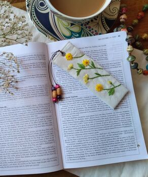 Linen Bookmark With Hand Embroidered Wild Daisy, 10 of 11