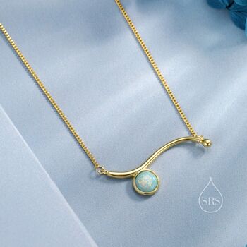 Sterling Silver Aqua Green Opal Wave Pendant Necklace, 3 of 11