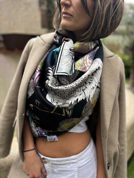 Limited Edition Kakuru Lanterns Japanese Crane Birds Blossoms And Lanterns 100% Silk Scarf, 3 of 12