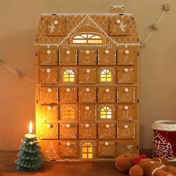 Wooden Gingerbread House LED Advent Calendar, 3 of 9