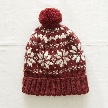 Fair Trade Nordic Snowflake Wool Knit Unisex Bobble Hat, 2 of 5