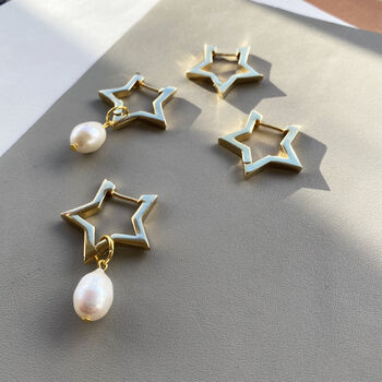 Star And Freshwater Pearl Hoop Earrings, 6 of 8