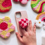 Pink Checker Heart Handmade Punch Needle Phone Grip, thumbnail 1 of 2