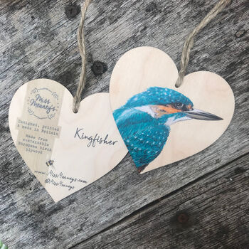 Kingfisher Wooden Hanging Heart Decoration, 2 of 2