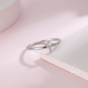Sterling Silver Tiny Cross Ring, 2 of 11