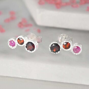 Garnet And Ruby Birthstone Gold Plated Silver Studs, 2 of 3