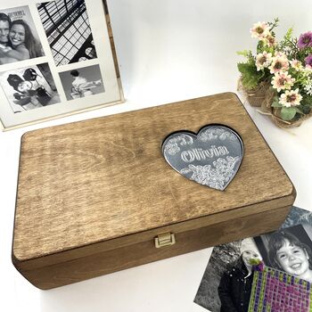 Personalised Heart Name Wooden Memory Box, 9 of 12