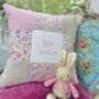 Ditsy Pink Patchwork Name Cushion, thumbnail 9 of 9