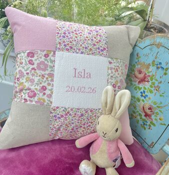Ditsy Pink Patchwork Name Cushion, 9 of 9