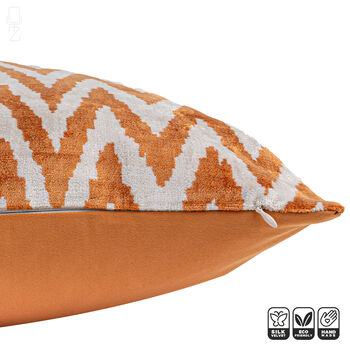 Cinnamon Zig Zag Silk Ikat Velvet Pillow Cover 40x40cm, 3 of 6