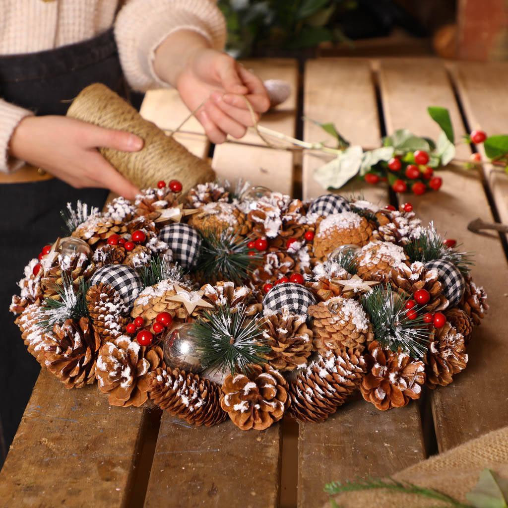 Gingham Glory Wreath Candle Holder Centerpiece By Dibor