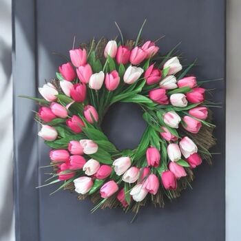 Handmade Pink And White Tulip Wreath, 3 of 7