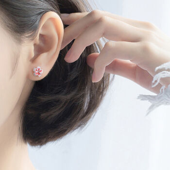 Sterling Silver Hibiscus Flower Stud Earrings, 2 of 5