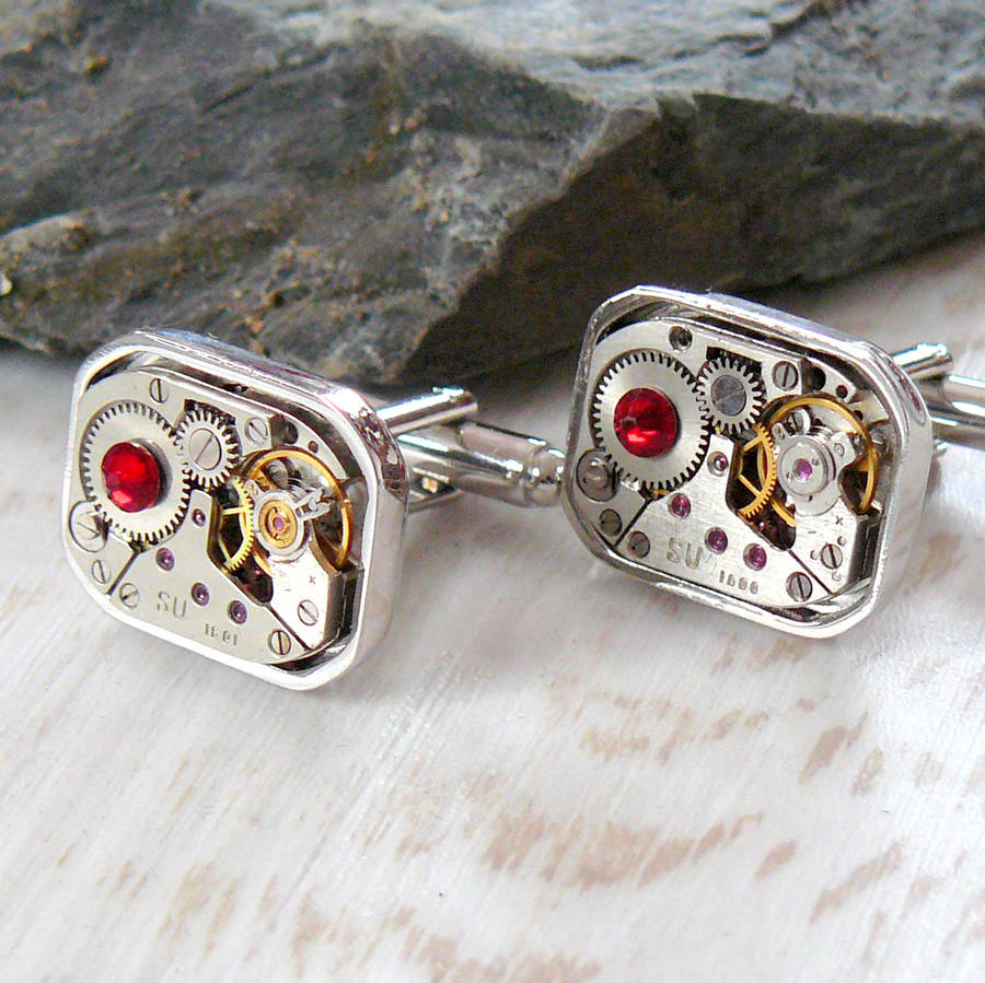 watch movement cufflinks with colour option by pennyfarthing designs