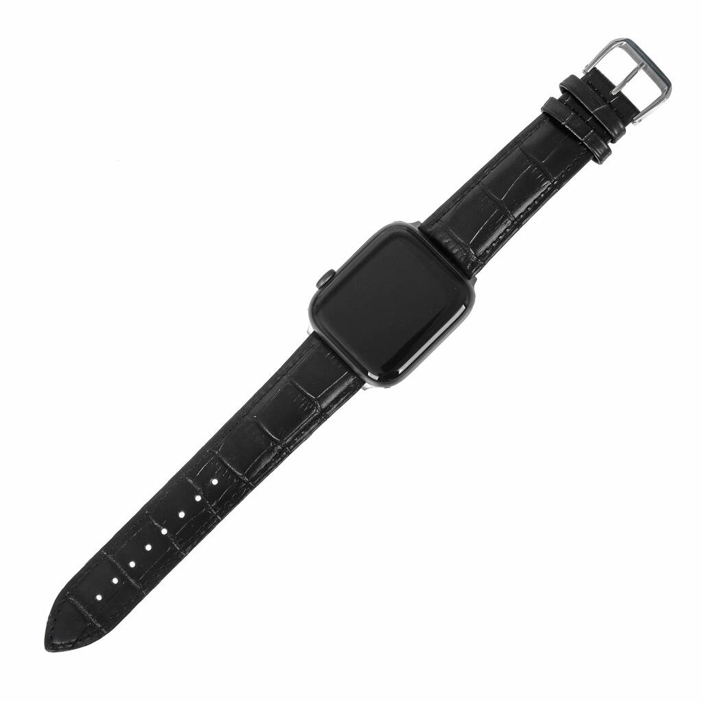 Black Croc Leather Strap For Apple Watch By WM Personalised Designs