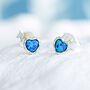 Molten Sterling Silver Blue Opal Heart Stud Earrings, thumbnail 4 of 7