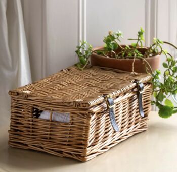 Traditional Lidded Wicker Basket With Leather Straps, 2 of 4