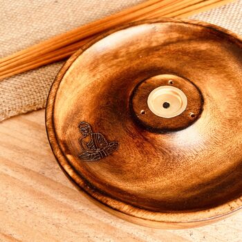 Handmade Mango Wood Incense Stick And Cone Holder Buddha, 2 of 5