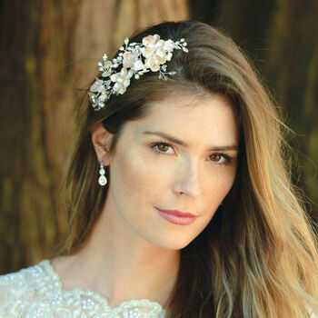 Silver Or Gold Plated Blossom Enameled Bridal Hair Clip, 6 of 12