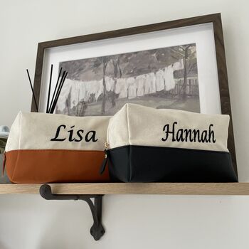 Personalised Embroidered Canvas And Faux Leather Toiletry Bag, 2 of 7