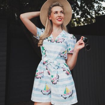 Emma Playsuit In Cotton Seaside Print Vintage 1940s Style, 2 of 2