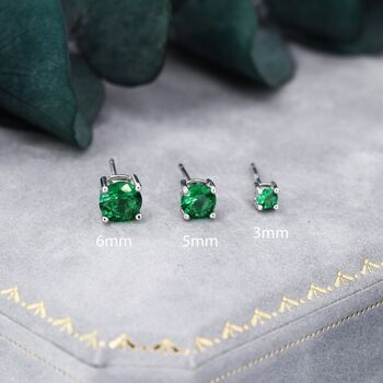 Emerald Green Three Four Five And 6mm Cz Stud Earrings, 6 of 12