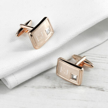 Personalised Rose Gold Plated Cufflinks With Crystal, 3 of 7