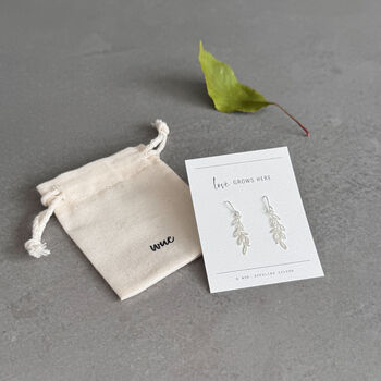 Love Grows Here Sterling Silver Leaf Drop Earrings, 5 of 12