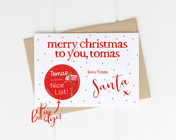 Personalised Nice List Christmas Badge With Card, 6 of 7