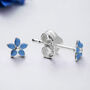 Tiny Forget Me Not Stud Earrings In Sterling Silver, thumbnail 2 of 10