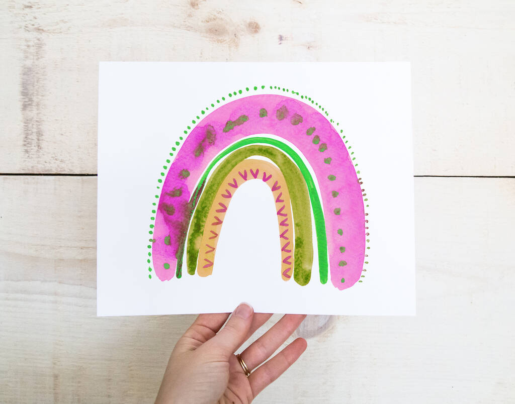 Pink And Olive Rainbow Print By Suzielou textiles | notonthehighstreet.com