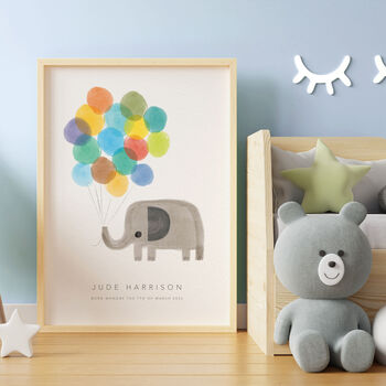Personalised Name Print Elephant Holding Balloons, 8 of 10