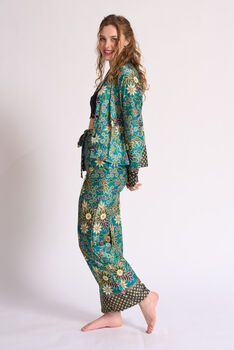 Turquoise Silk Blend Pyjama Set, 4 of 5