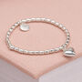 Sterling Silver Plated Bead Stretch Bracelet With Puff Heart Charm, thumbnail 2 of 7