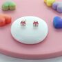 Pink Spotty Present Stud Earrings, thumbnail 1 of 2